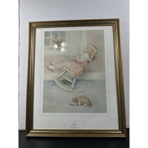 Vintage THE LULLABY By Bessie Pease Gutman Wood Frame Ivory Mat Art Print